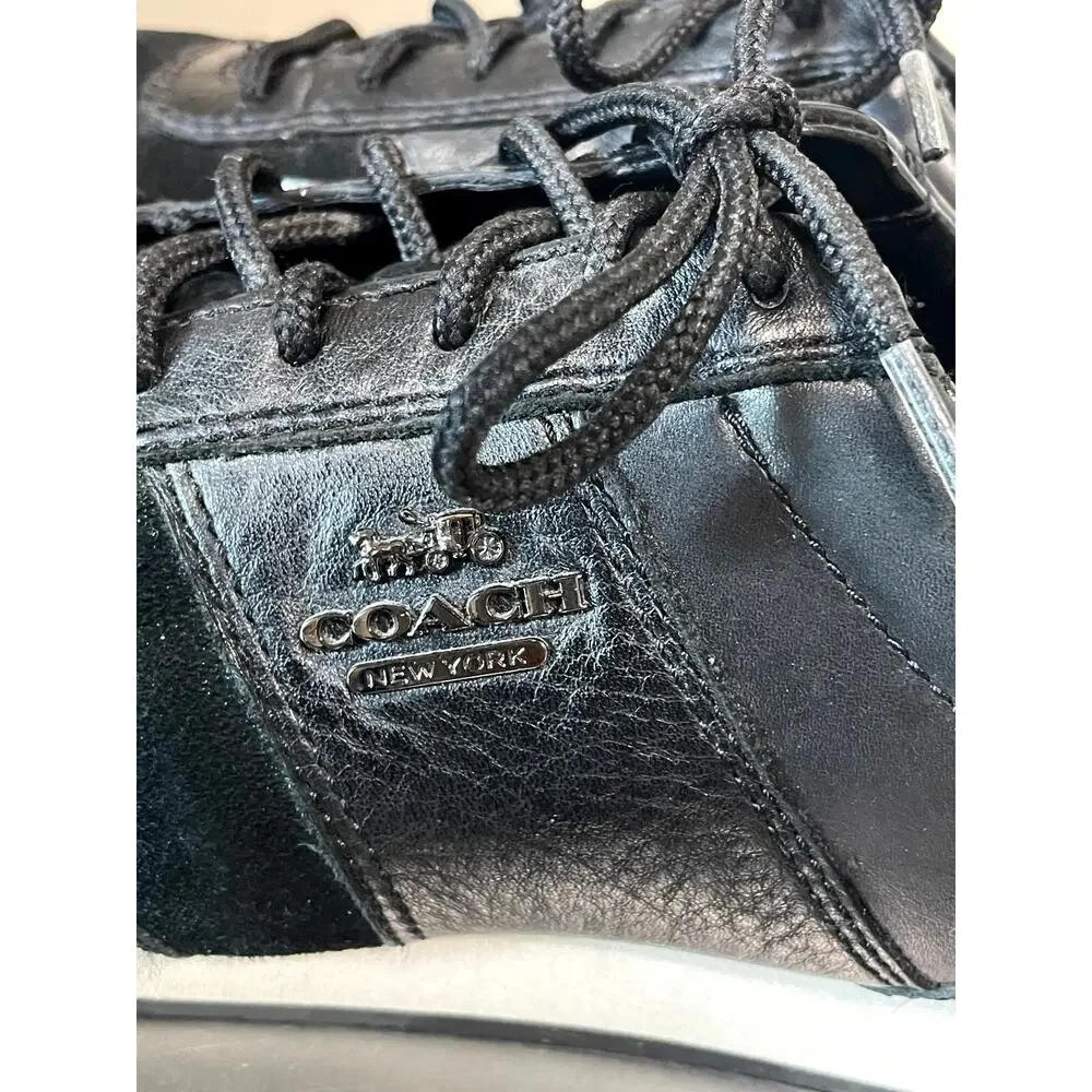 Coach Raylen Sneakers Women's 8 Black Leather Suede Preppy Designer